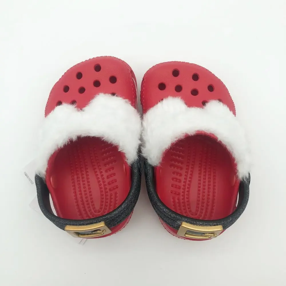 Crocs Baby Santa Classic Clogs Infant Size 2-3 Festive Red White Black NWT